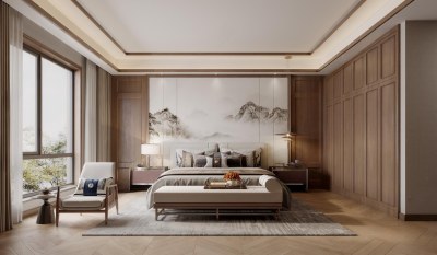 新中式家居卧室3D模型下载